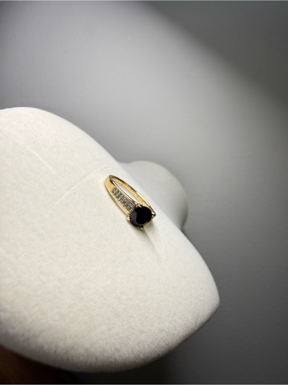 Gold Ring size 8 with Black Onyx and Pavé Accents